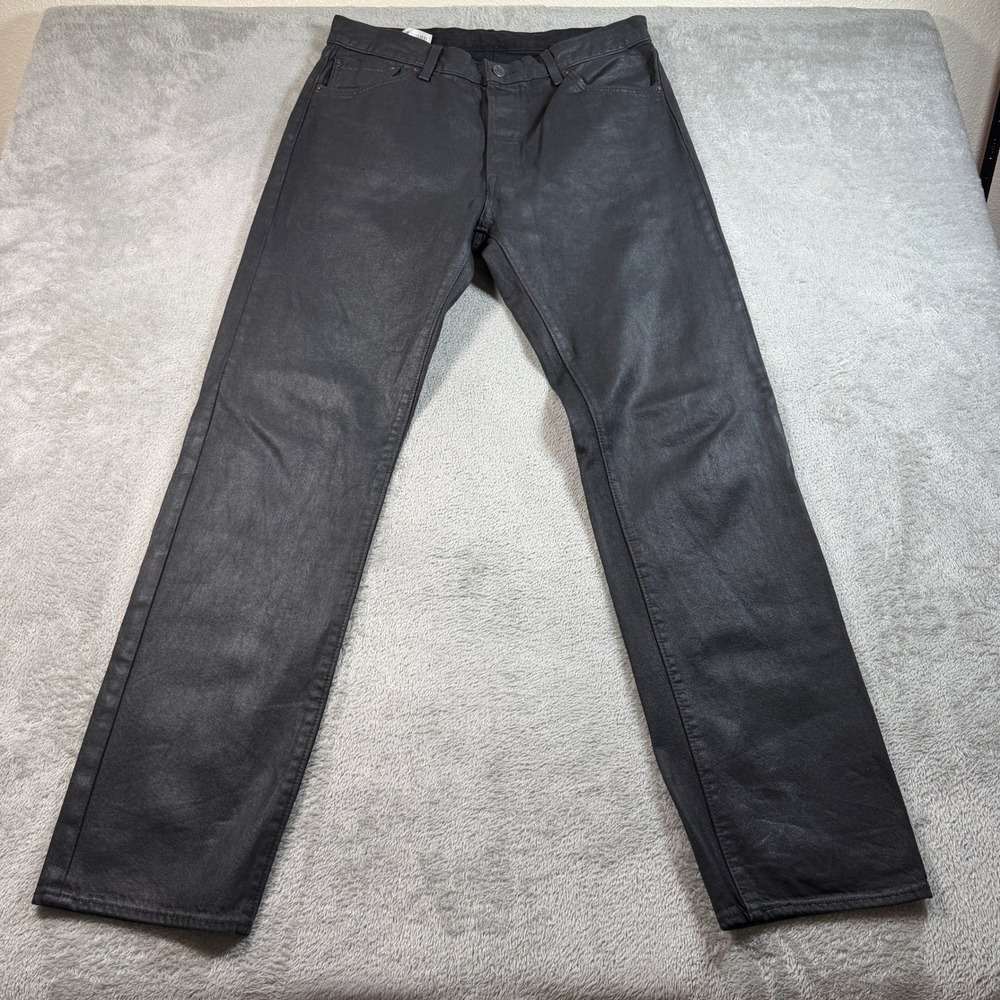Levi's Premium 501 Jeans Men 34x32 Black Wax Coated Denim Straight Leg Big E